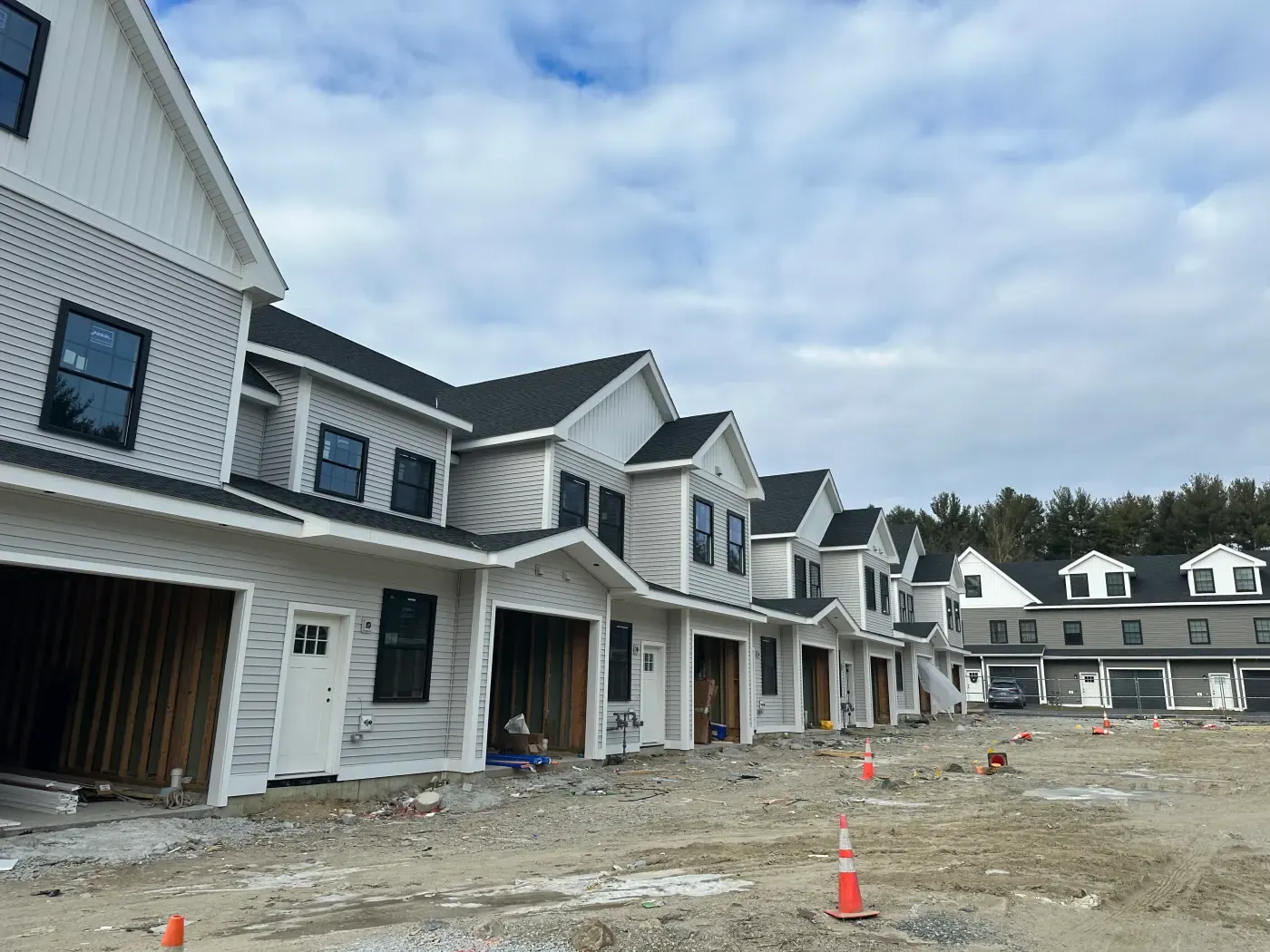 Row of new construction townhomes built by FBS Construction